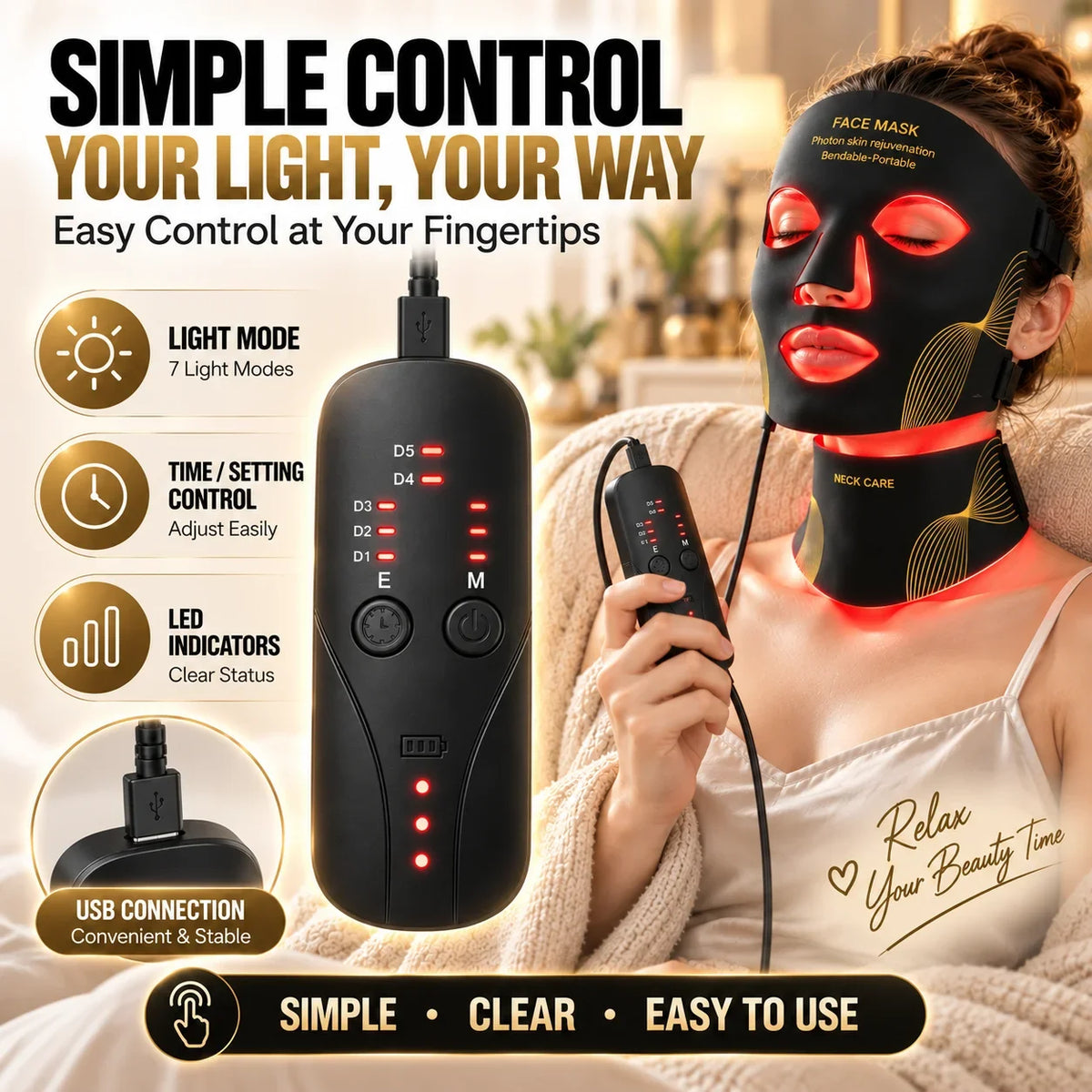 LED Face & Neck Mask – Black