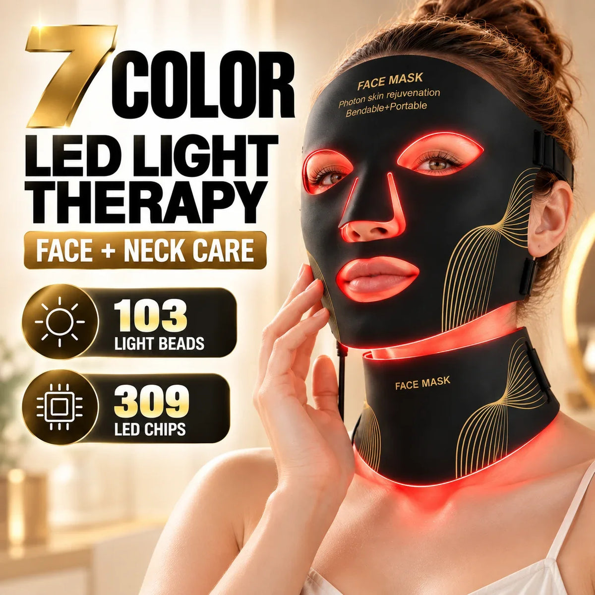 LED Face & Neck Mask – Black