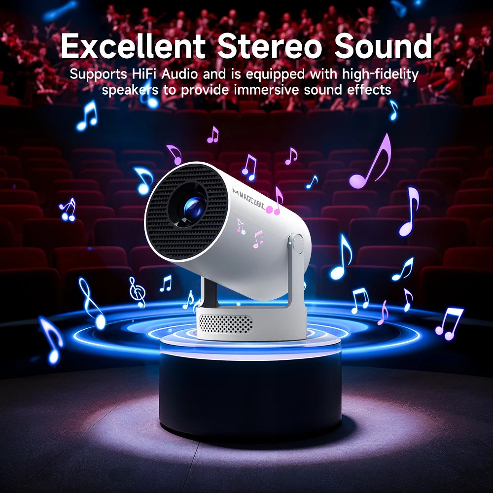 HY300 Pro Portable Projector – White, EU Plug